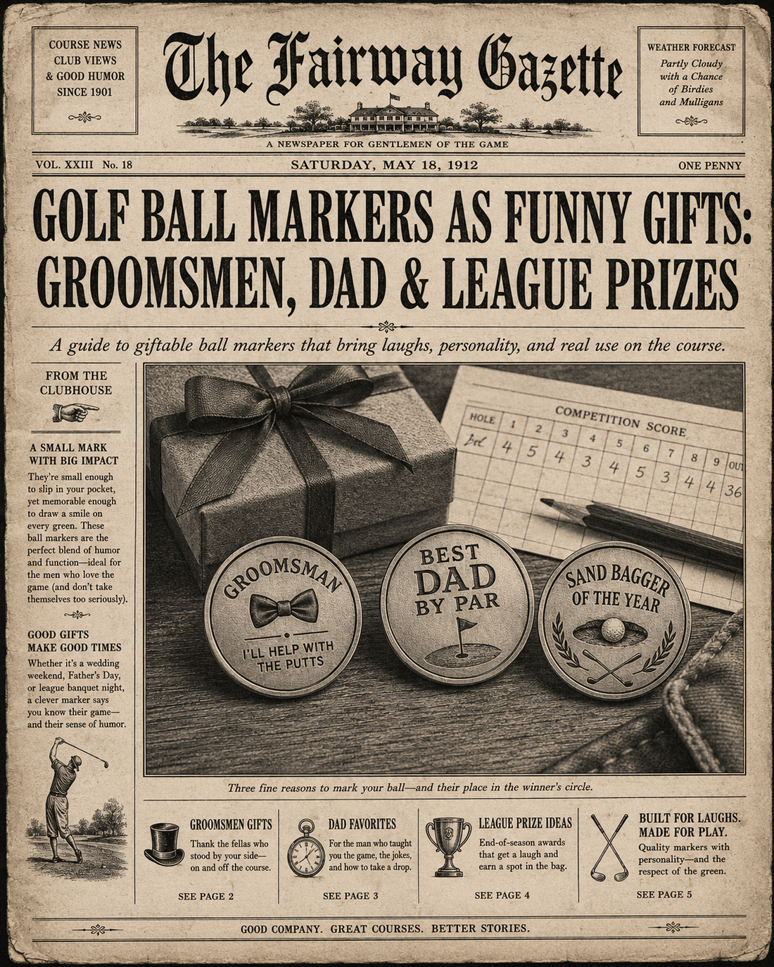 Golf Ball Markers as Funny Gifts: Groomsmen, Dad & League Prizes