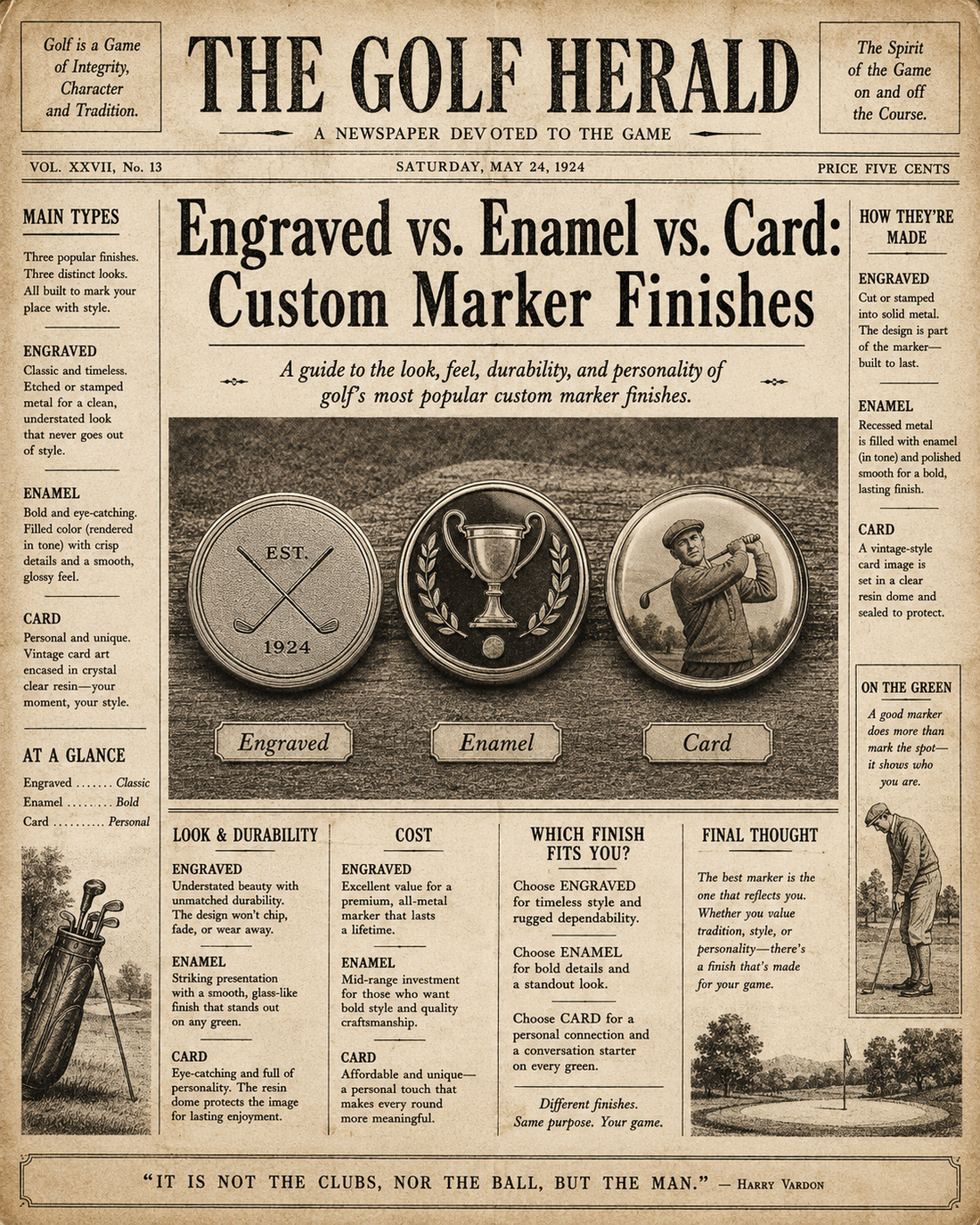 Engraved vs. Enamel vs. Card: Custom Marker Finishes